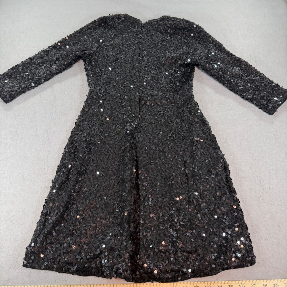 Abercrombie Sequin Mini Dress Black Long Sleeve V Neck Party Womens S - Picture 3 of 10